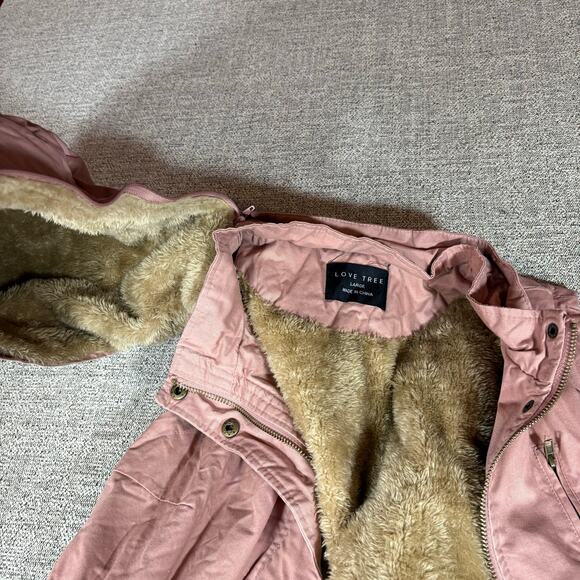 Love Tree Pink Vest Sherpa Lined Drawstring Waist & Detachable Hood Size Large - Picture 7 of 7